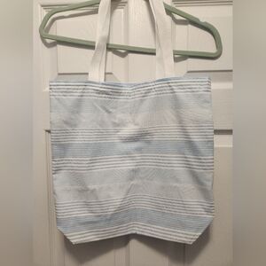 Handmade Blue/White Stripe Seersucker Cotton Tote Bag
